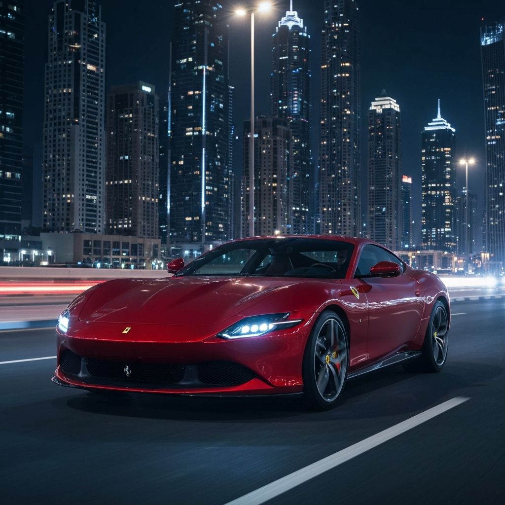 XDrive Dubai luxury car fleet with Dubai skyline - Premium car rental service